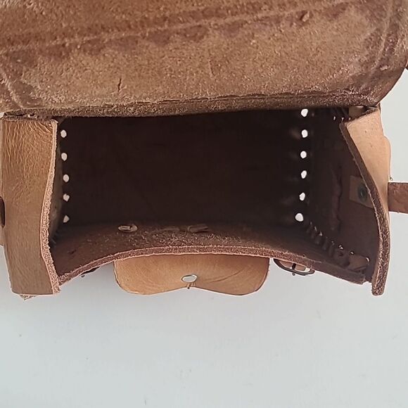 Mexican Hand Tooled Leather Bag Box  Purse Mini Messenger Bag - Picture 7 of 13
